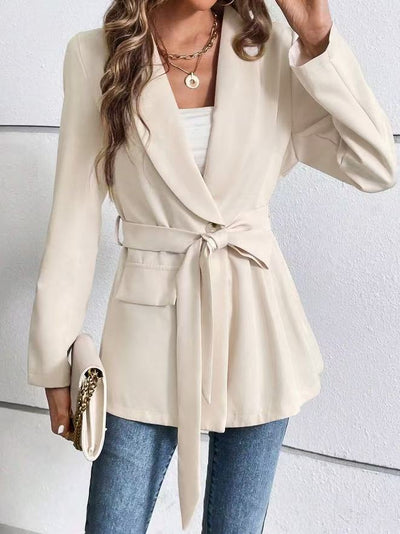 Slim Fit Fashion Lace-up Solid Color Long Sleeve Suit Coat