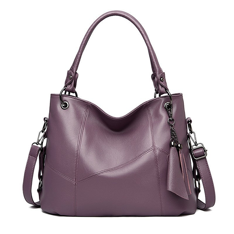 Large Capacity Middle-aged And Elderly Soft Leather Tassel Handbag