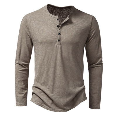 Men's Long-sleeved T-shirt Fashion Casual Solid Color Pullover Button Top Autumn And Spring Clothing