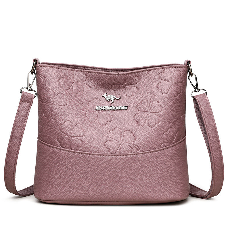 Multi-layer Soft Leather Bucket Large Capacity Women's Shoulder Messenger Bag