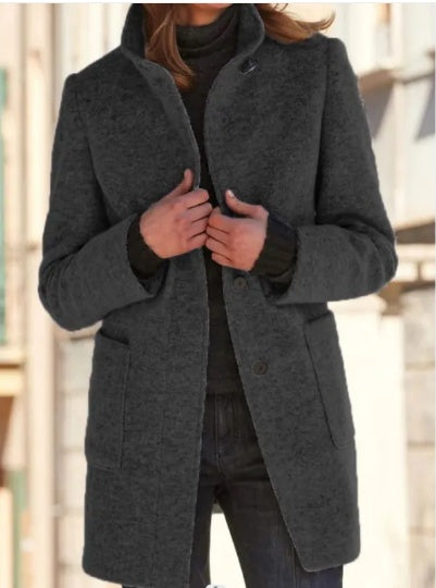 Women's Coat Slim Fit Autumn And Winter Coat Mid-length Warm Button Down Coat