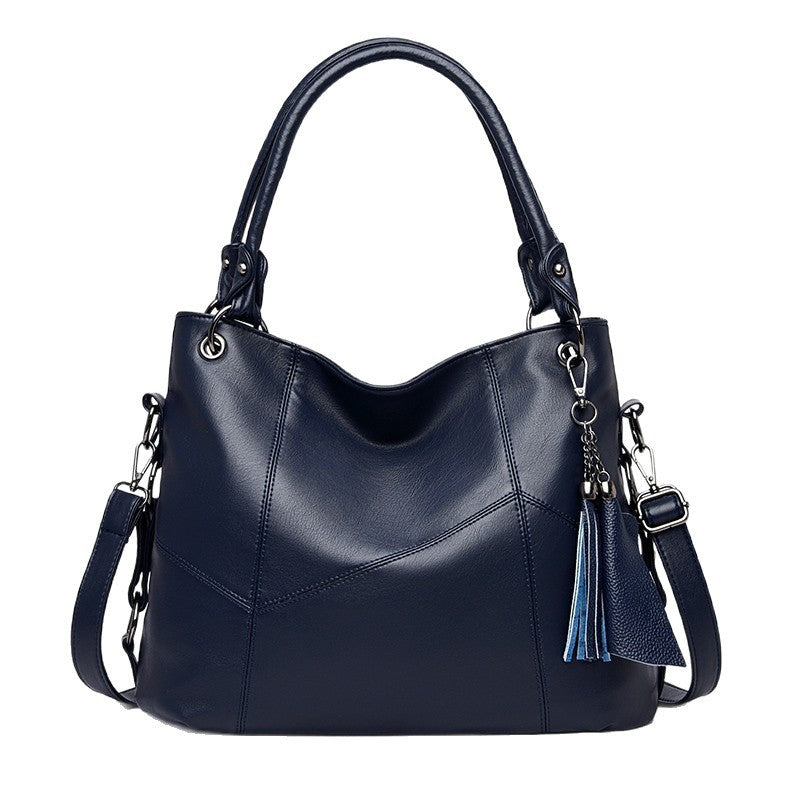 Large Capacity Middle-aged And Elderly Soft Leather Tassel Handbag