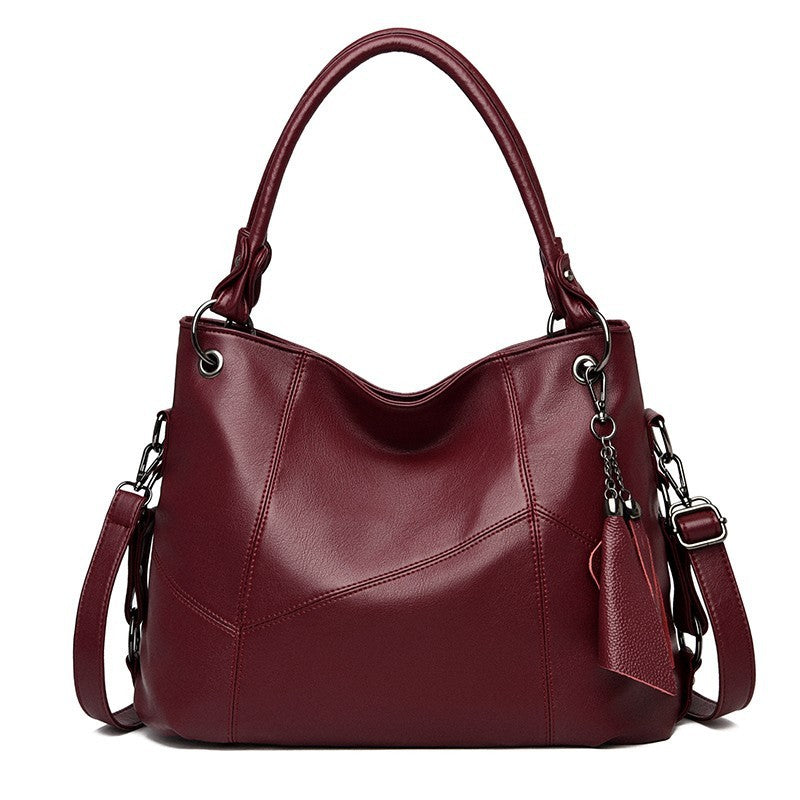 Large Capacity Middle-aged And Elderly Soft Leather Tassel Handbag