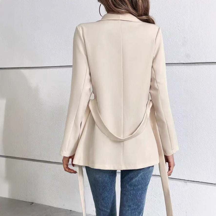 Slim Fit Fashion Lace-up Solid Color Long Sleeve Suit Coat