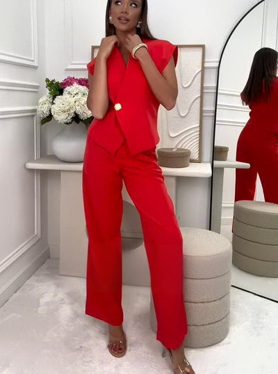 Button Wide-leg Pants Temperament Commute Fashion Suit