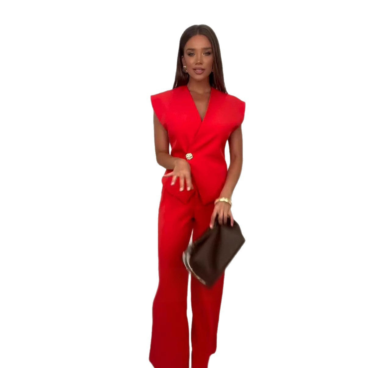 Button Wide-leg Pants Temperament Commute Fashion Suit