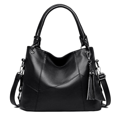 Large Capacity Middle-aged And Elderly Soft Leather Tassel Handbag