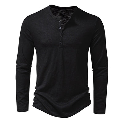 Men's Long-sleeved T-shirt Fashion Casual Solid Color Pullover Button Top Autumn And Spring Clothing